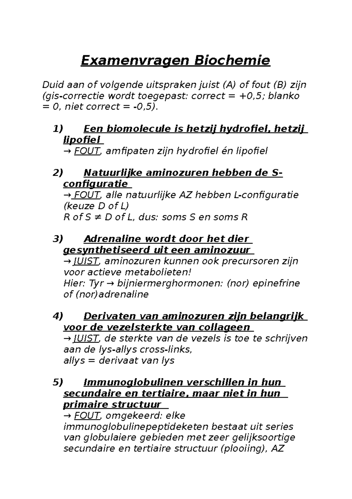 Tentamen 24 Januari, Vragen En Antwoorden - Examenvragen Biochemie Duid ...