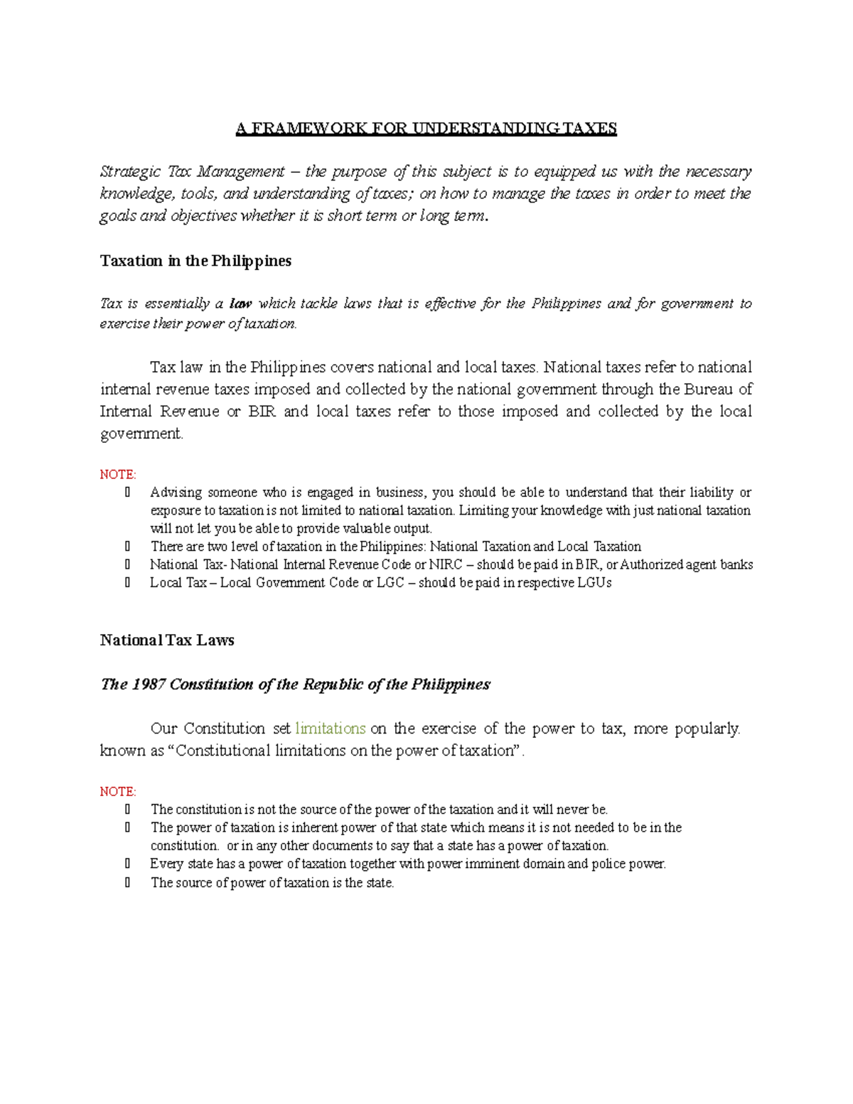 Framework For Understanding Taxes - A FRAMEWORK FOR UNDERSTANDING TAXES ...