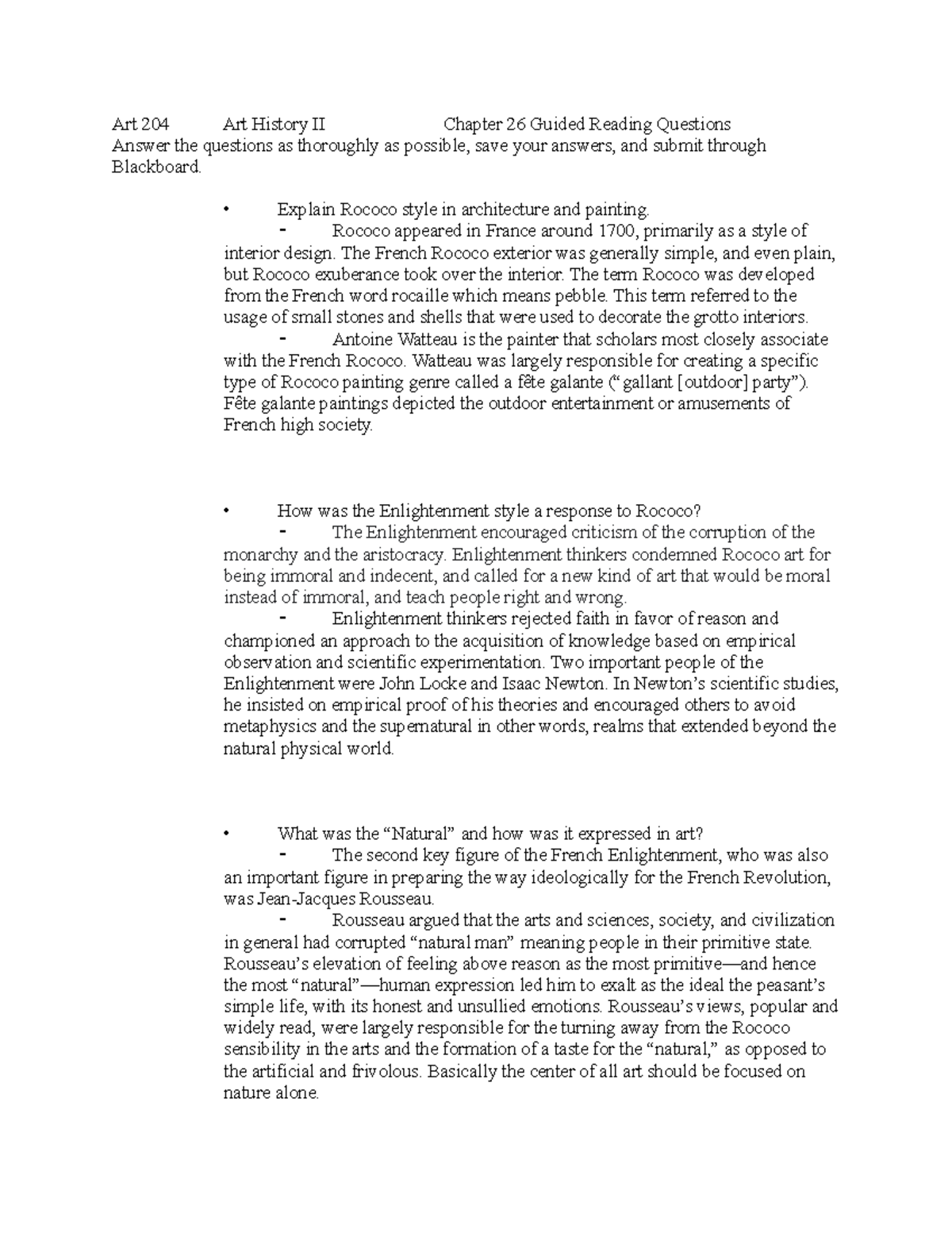 Art 204Art History IIChapter 26 Guided Reading Questions(1) Art 204