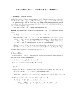 Stochastic Processes 2 - Tutorial 1 - ST4238/MA4251: Tutorial 1 Due ...