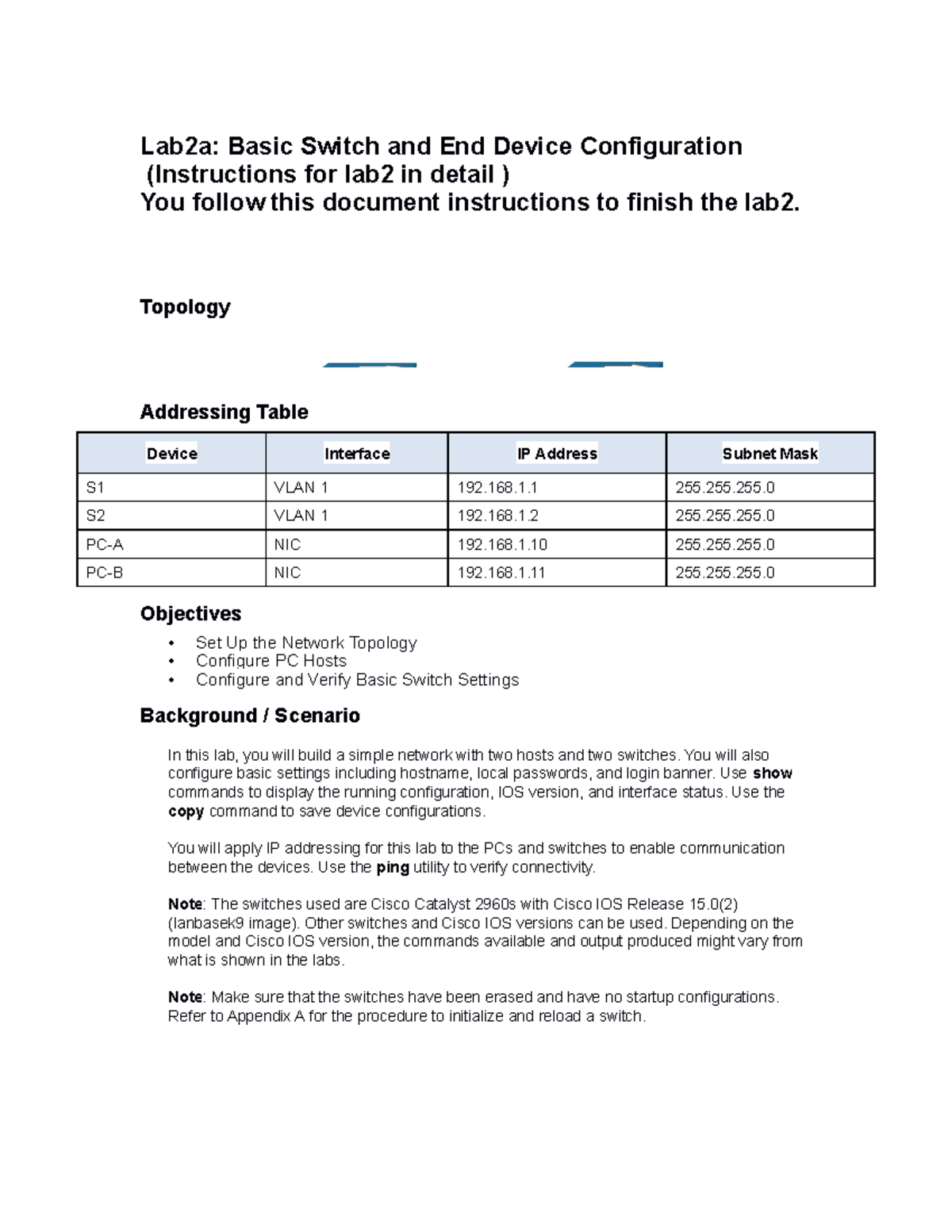 Lab2a- Basic Switch and End Device Configuration 21Spring - Lab2a ...