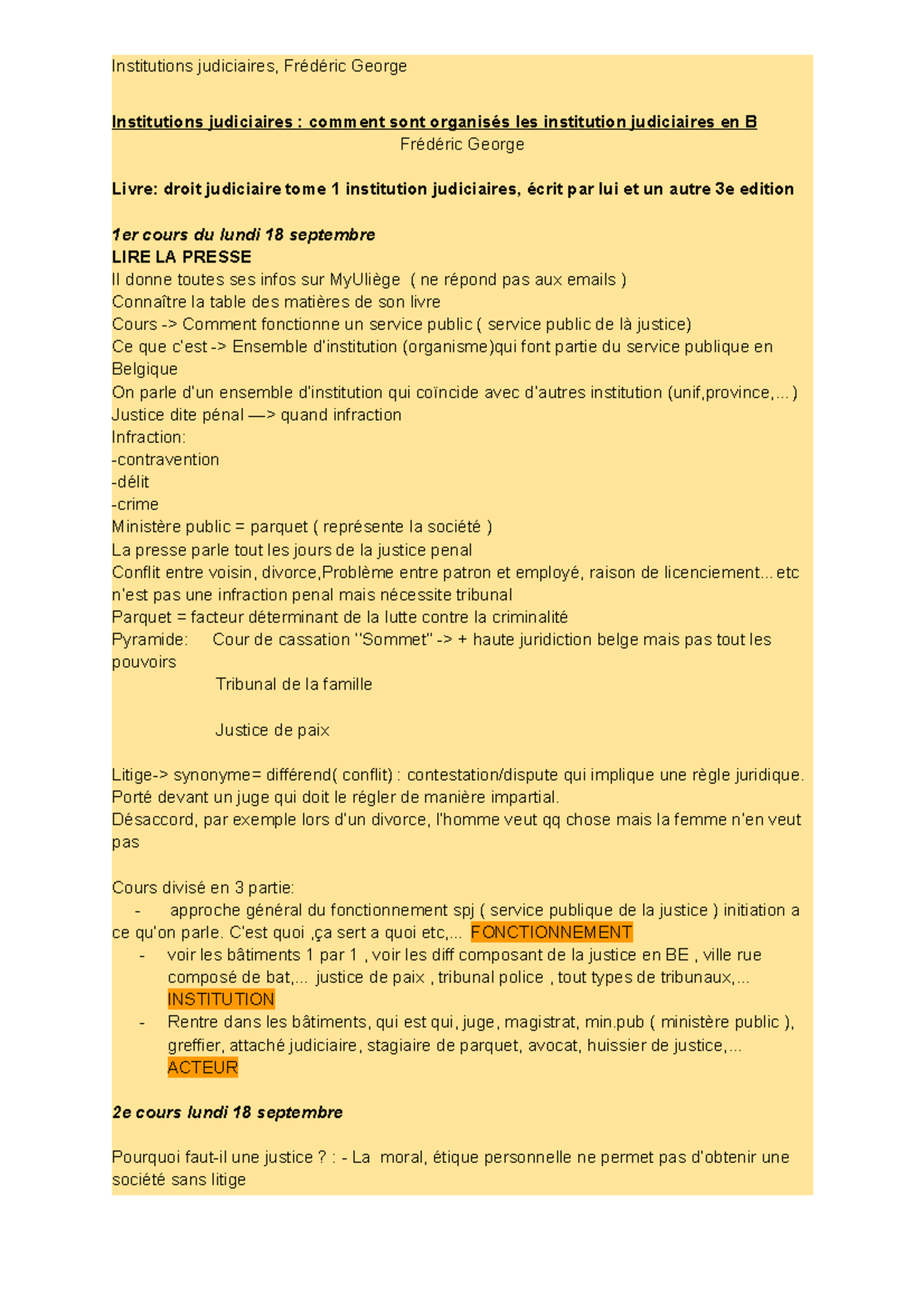 Institution judiciaire notes partie 1 (finie) - Institutions ...