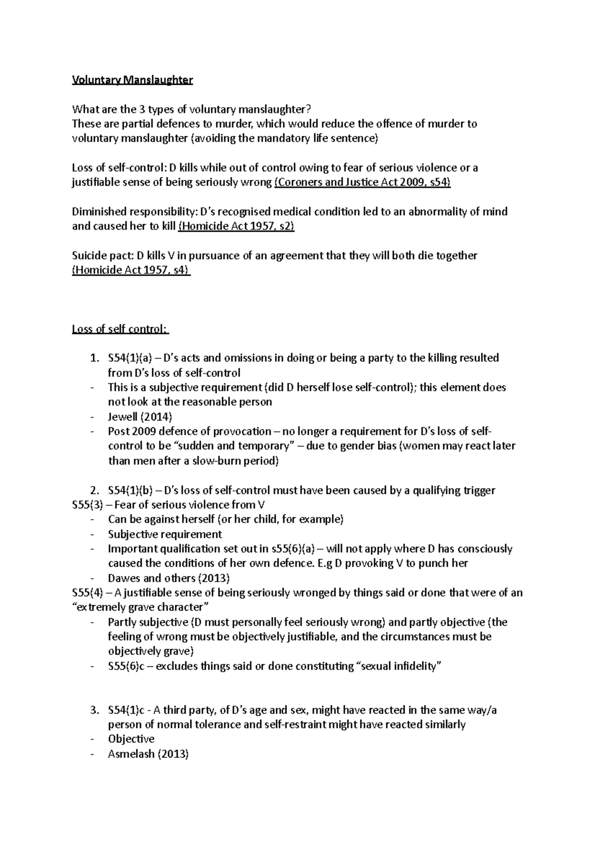 Voluntary Manslaughter Revision - Voluntary Manslaughter What are the 3 ...