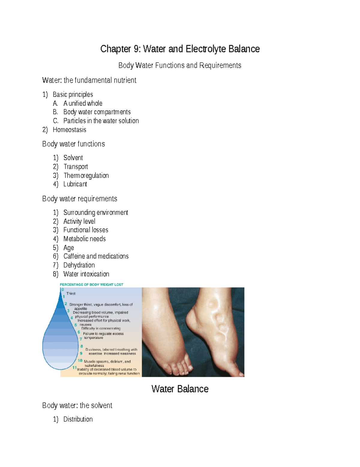 Chapter 9 - Chapter 9: Water and Electrolyte Balance Body Water ...