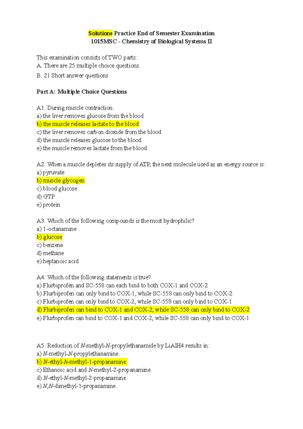 1015MSC Biochemist 2 Solutions Review EOT EXAM T3 2022 1015MSC