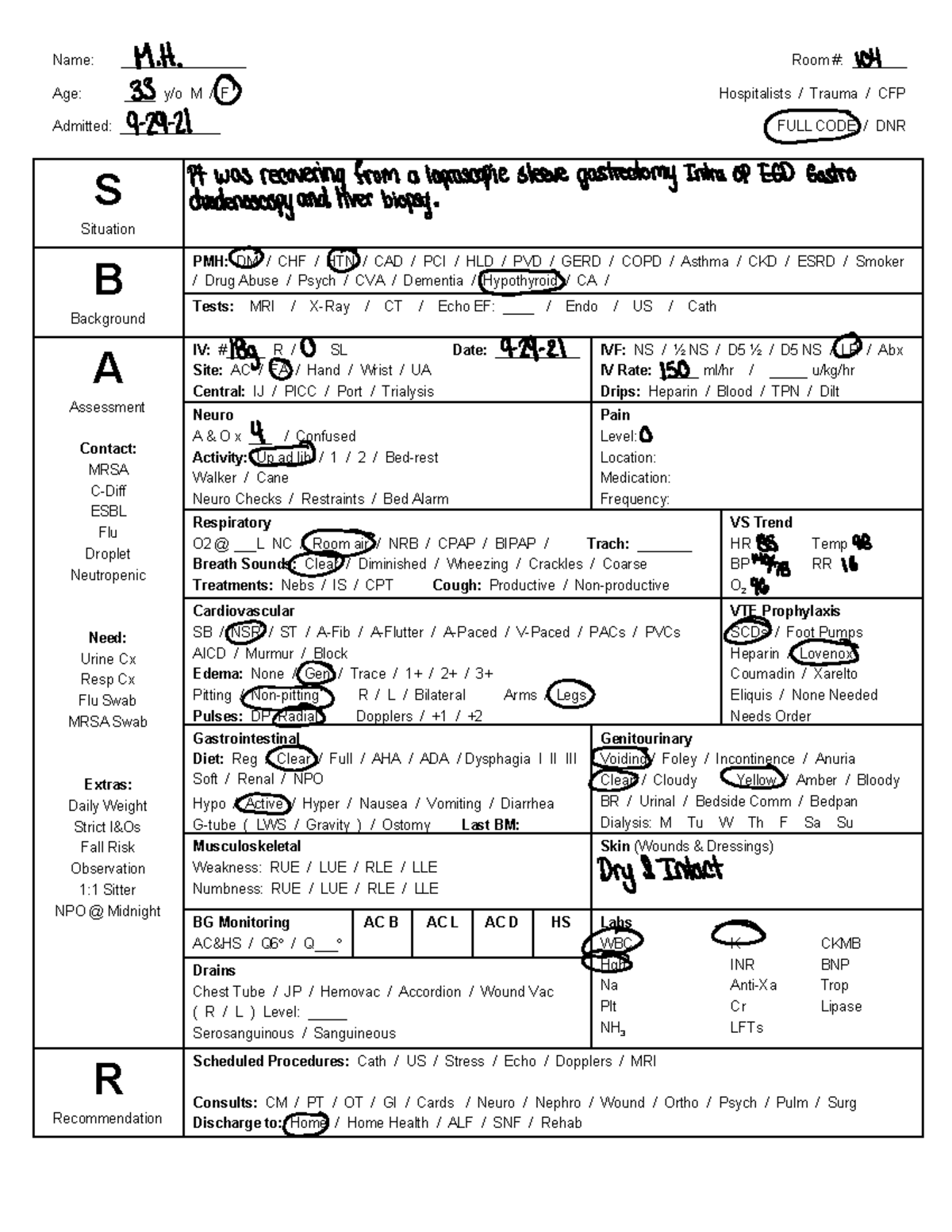 10-1 3 clinical - notes - Name: ________________ Room #: _______ Age ...