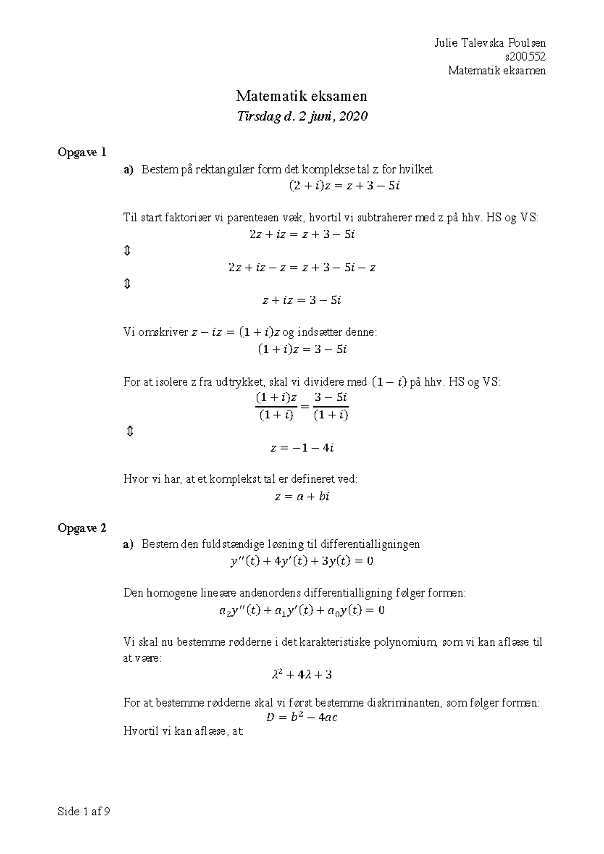 Matematik Eksamen 2020 PDF - S Matematik Eksamen Matematik Eksamen ...