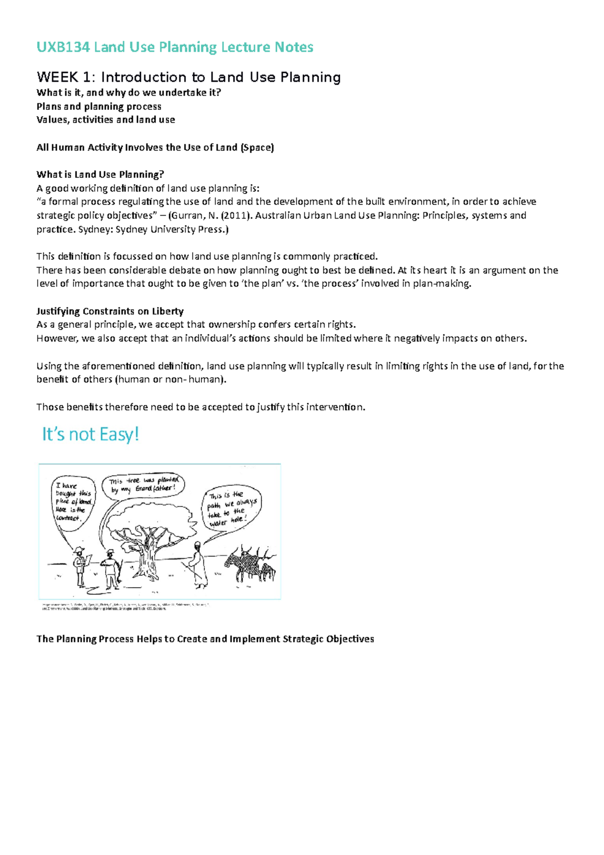 UXB134 Land Use Planning Lecture Notes Weeks 14 UXB134 Land Use