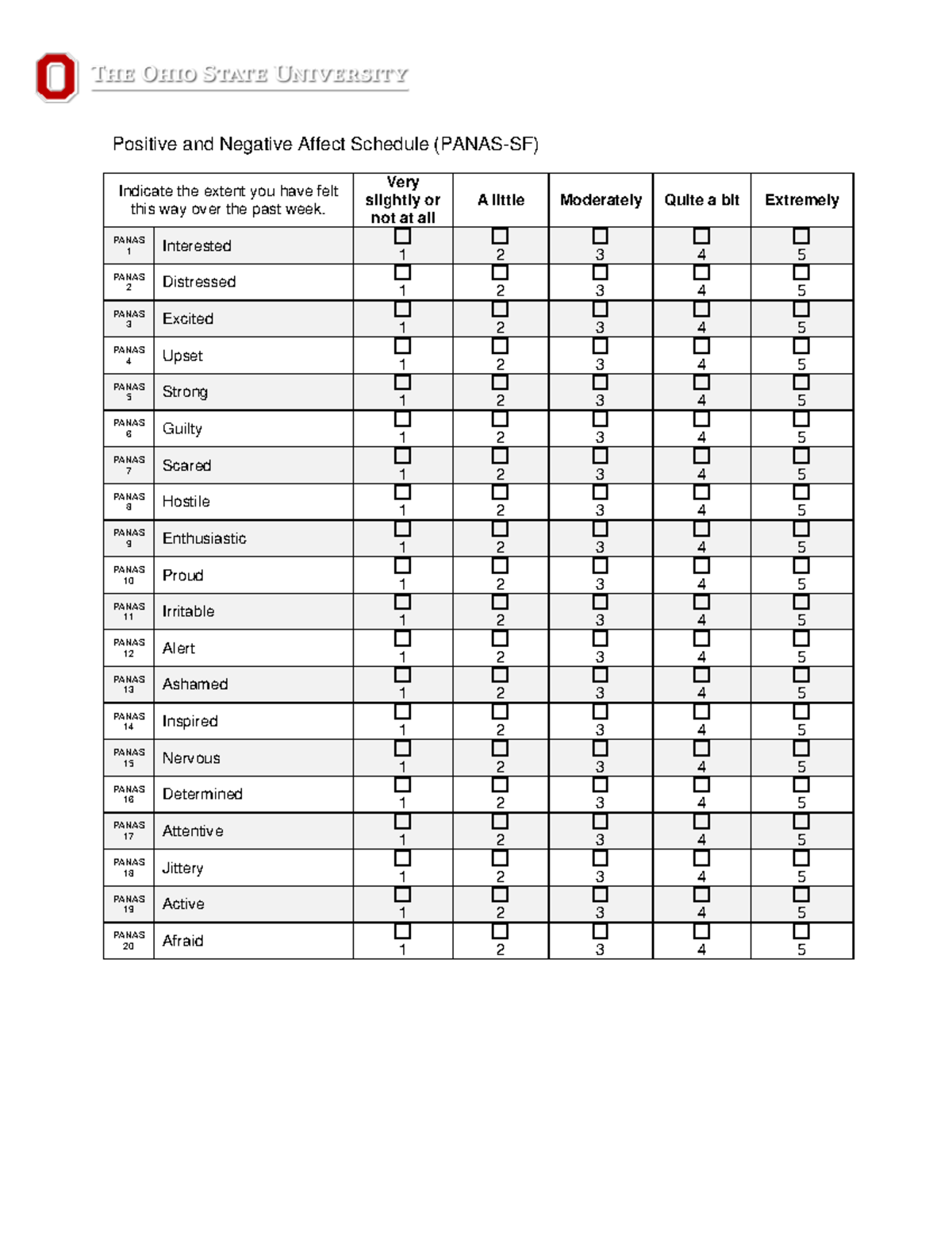 PANAS Questionnaire - Positive and Negative Affect Schedule (PANAS-SF ...