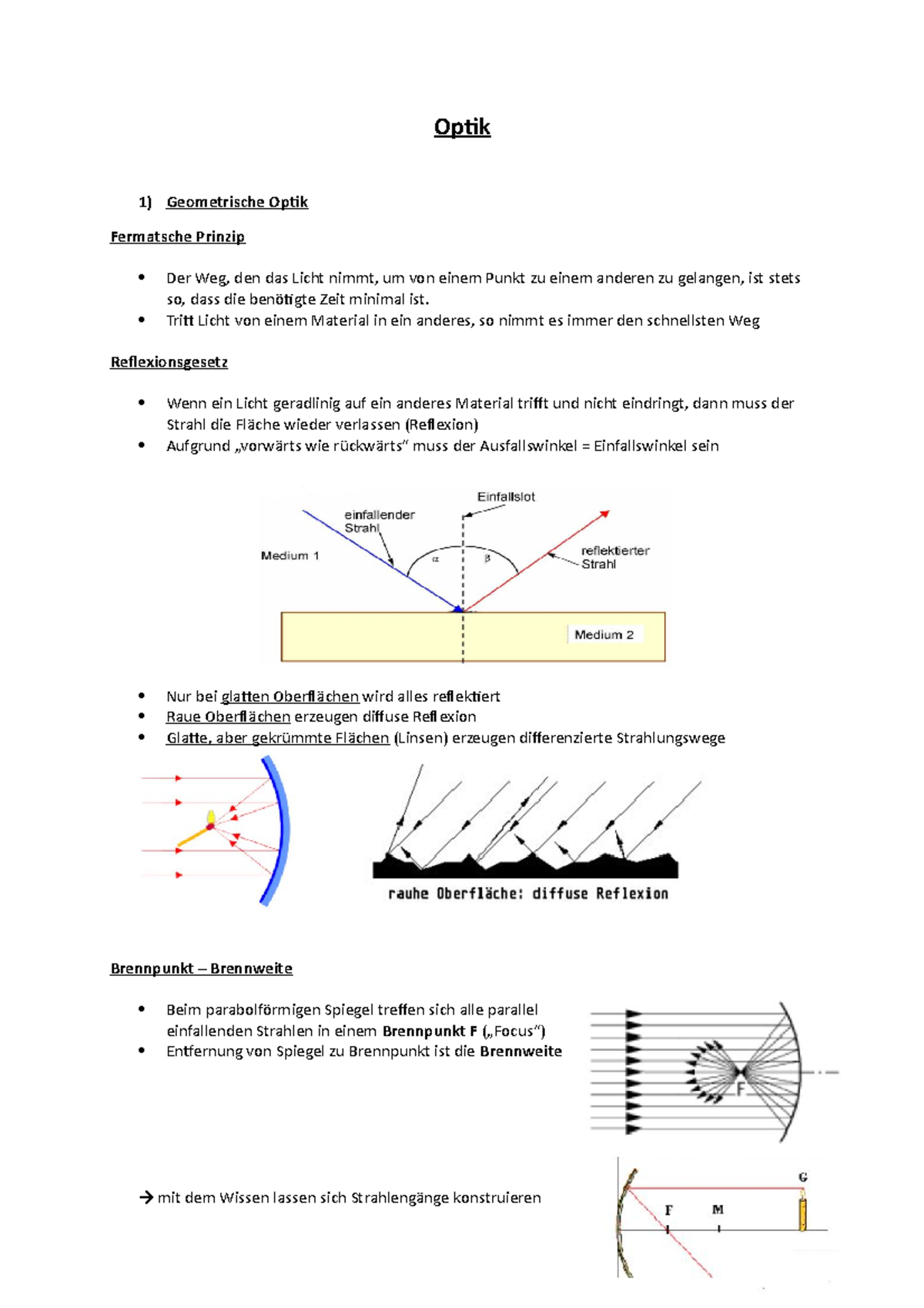 Physik Optik Aufgaben Mit Lösungen Pdf Klasse 6 Vorlesungsnotizen zur Thematik Optik - Optik 1) Geometrische Optik