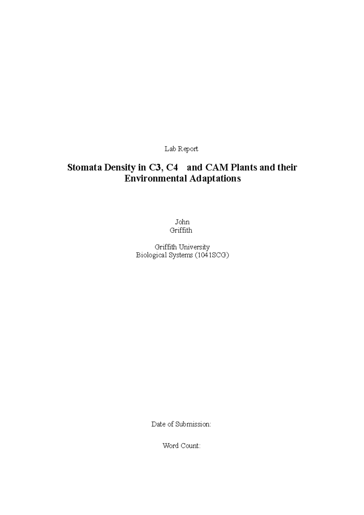 1041SCG lab report example Lab Report Stomata Density in C3, C4 and