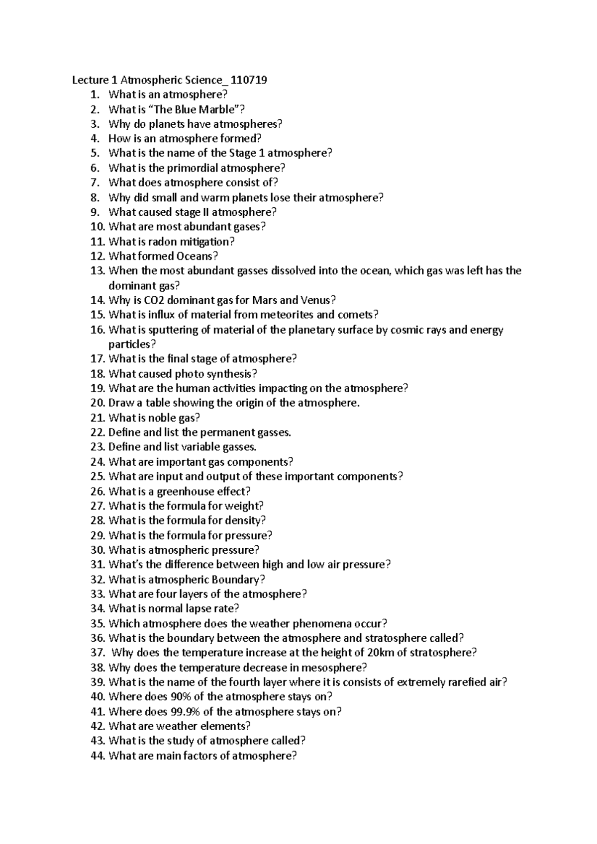 Lecture 1 Atmospheric Science - Lecture 1 Atmospheric Science_ 110719 1 ...