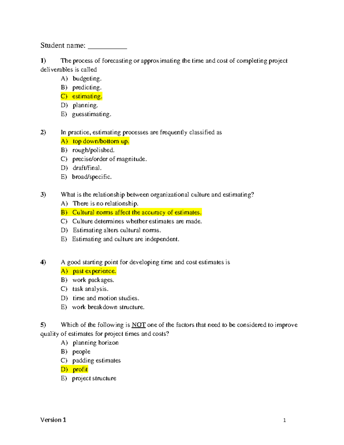 Project Management Test Bank Chapter 5 - MGT1100 - Studocu