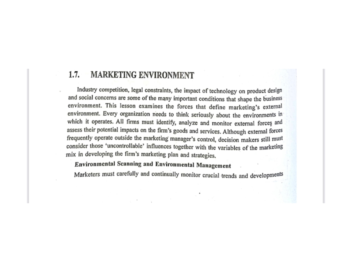 marketing environment essay questions