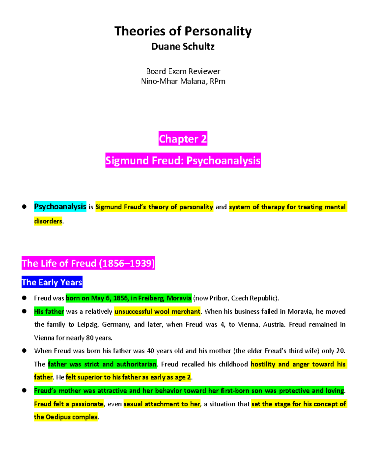 Theories Of Personality Reviewer (Schultz) - Theories Of Personality ...