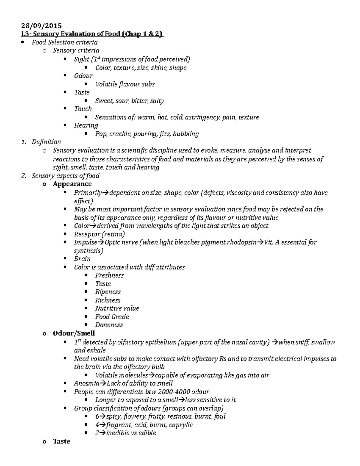 L3-Sensory Evaluation - 28/09/ L3- Sensory Evaluation of Food (Chap 1 ...