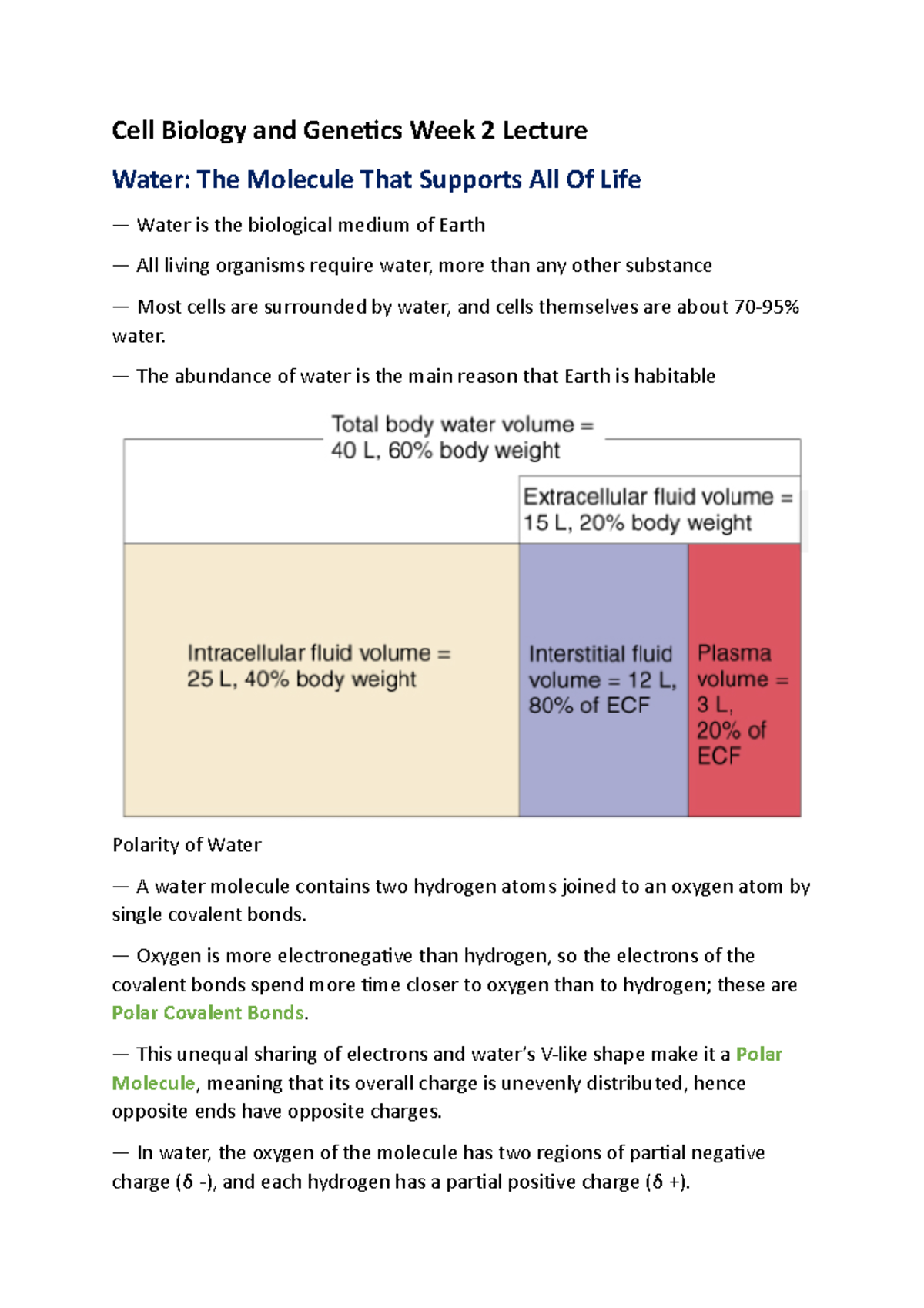 Week 2 Lecture - Water And Its Properties - Cell Biology And Genetics ...