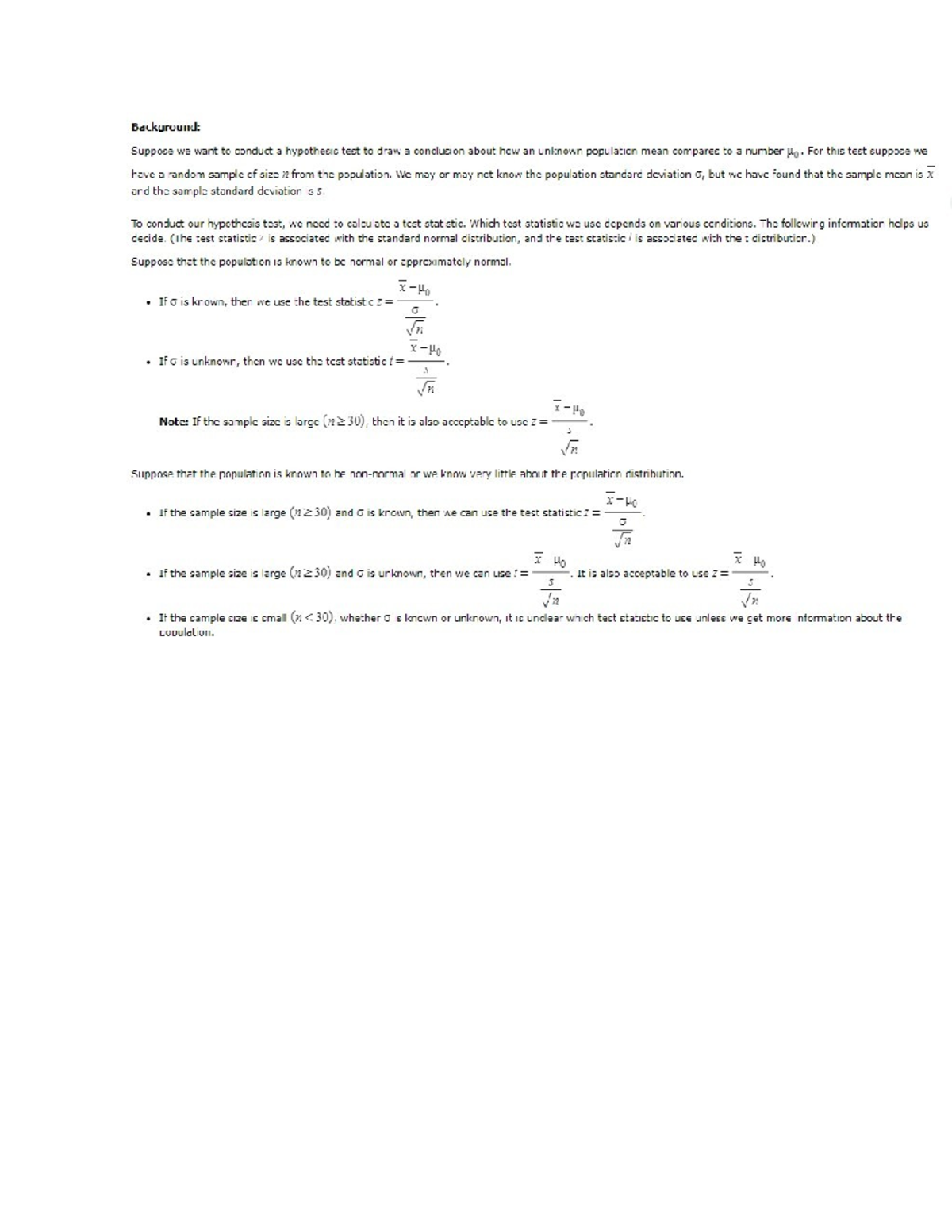 STA 201 Formula Sheet - Business Statistics - One sample/population z ...