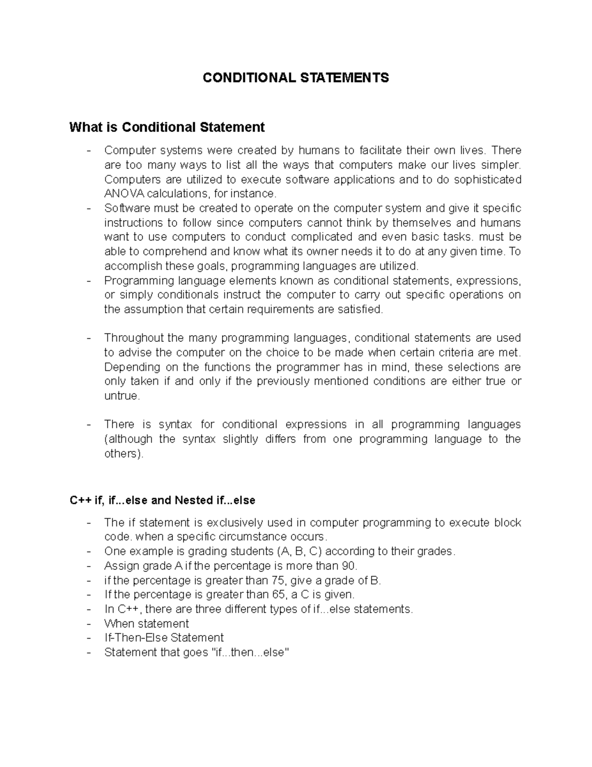 Conditional Statements - CONDITIONAL STATEMENTS What Is Conditional ...