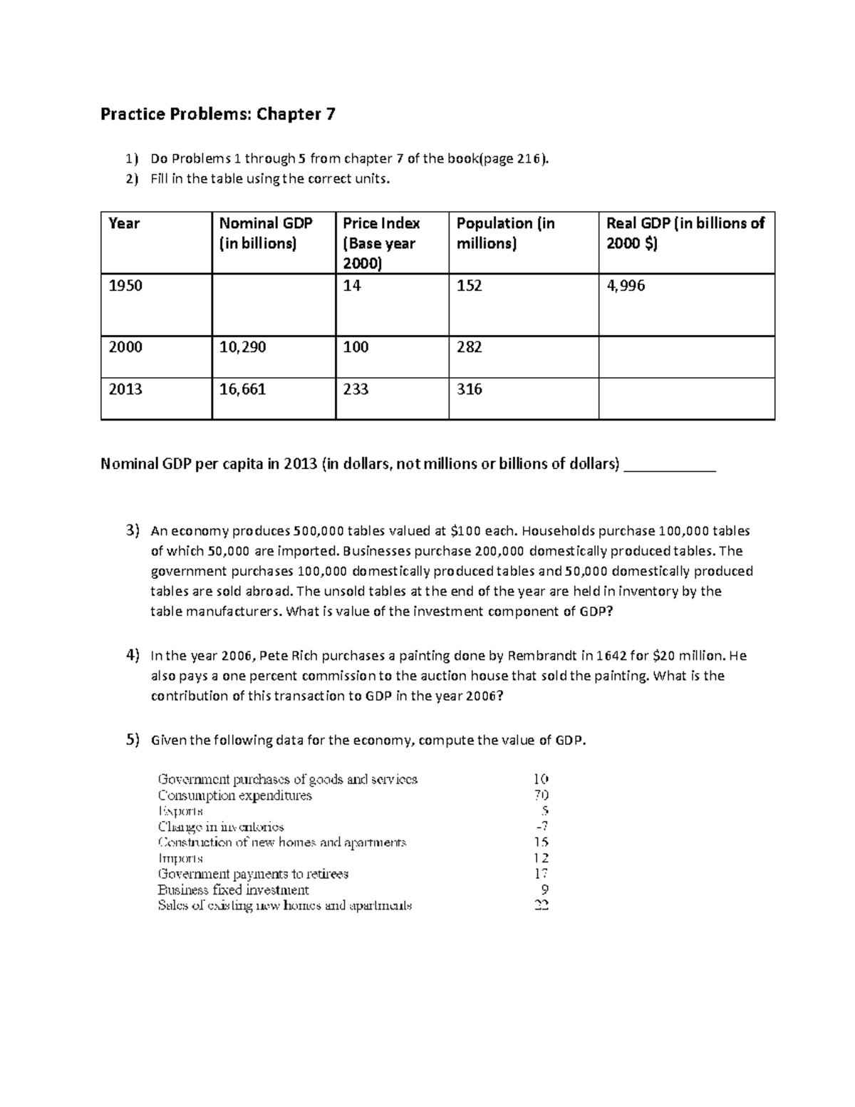 Practice Problems GDP And Price Level - Practice Problems: Chapter 7 Do ...