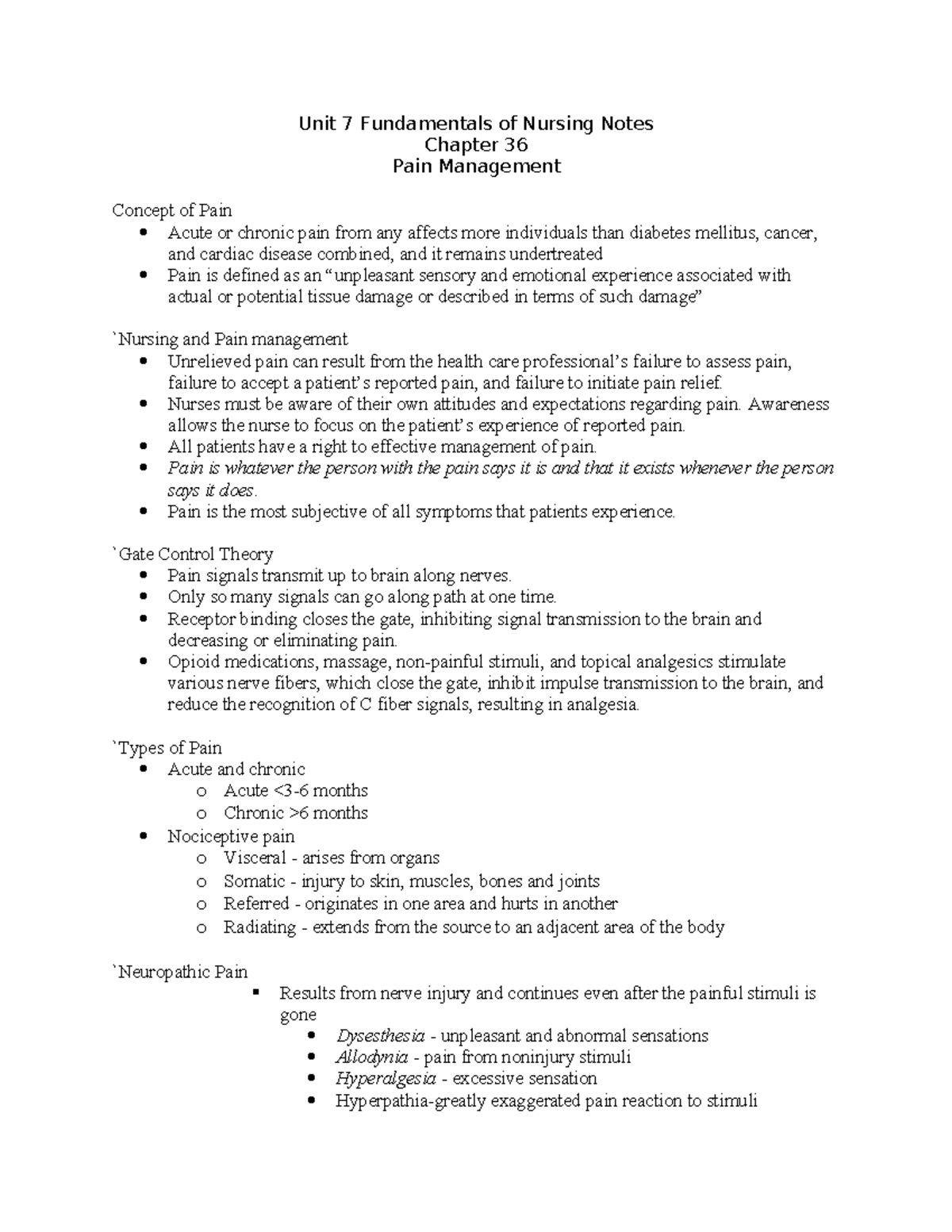Unit 7 FON - notes to study - Unit 7 Fundamentals of Nursing Notes ...