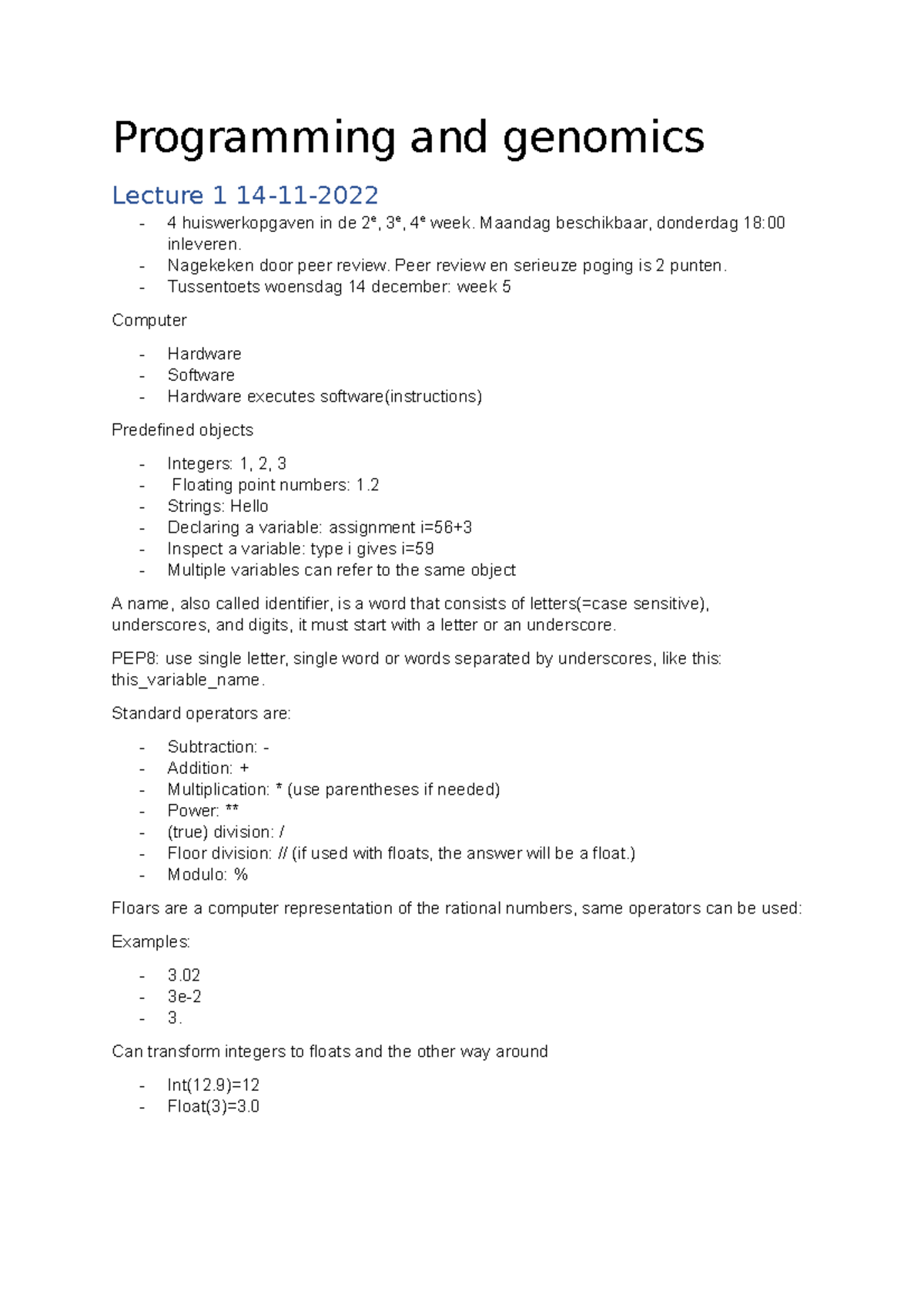 Programming and genomics programming and genomics lecture 1 14 11 4