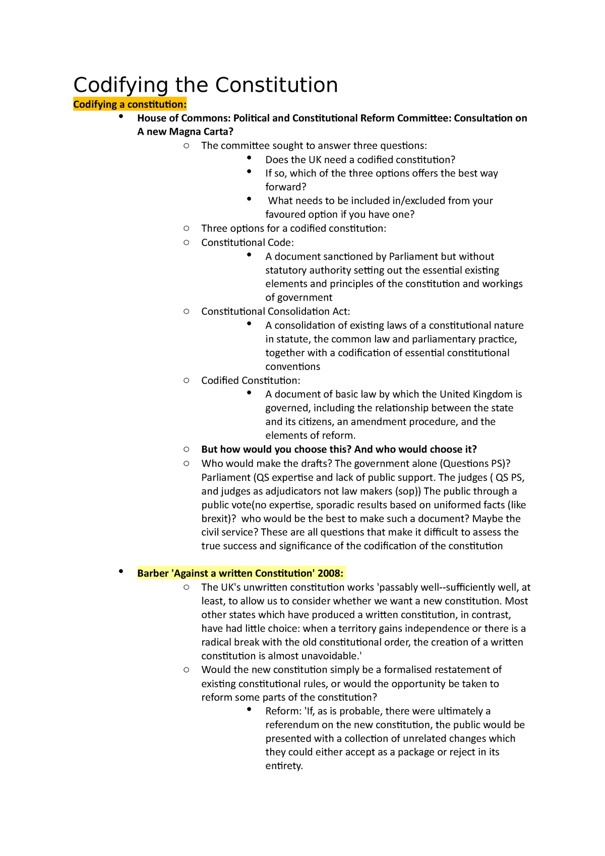 essay for codified constitution