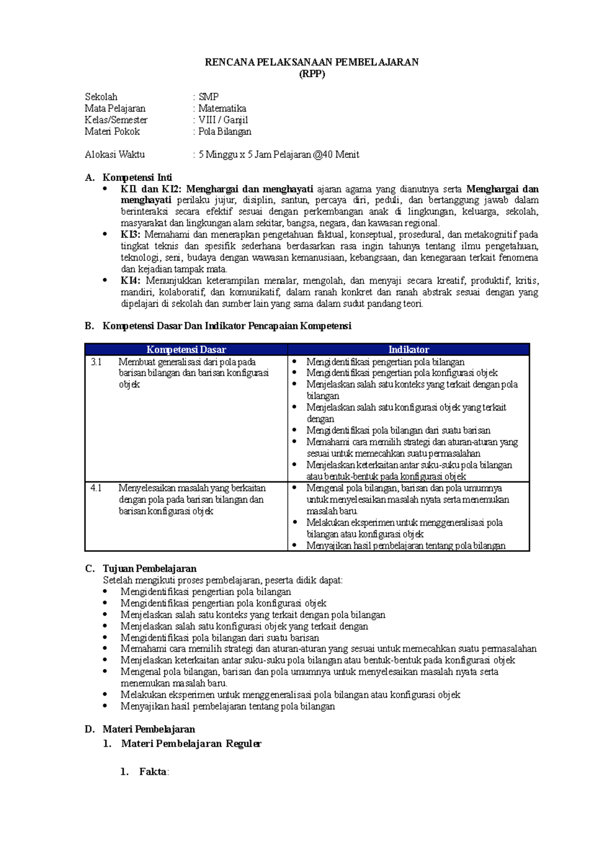 12. RPP 1 - RPP 1 - RENCANA PELAKSANAAN PEMBELAJARAN (RPP) Sekolah ...