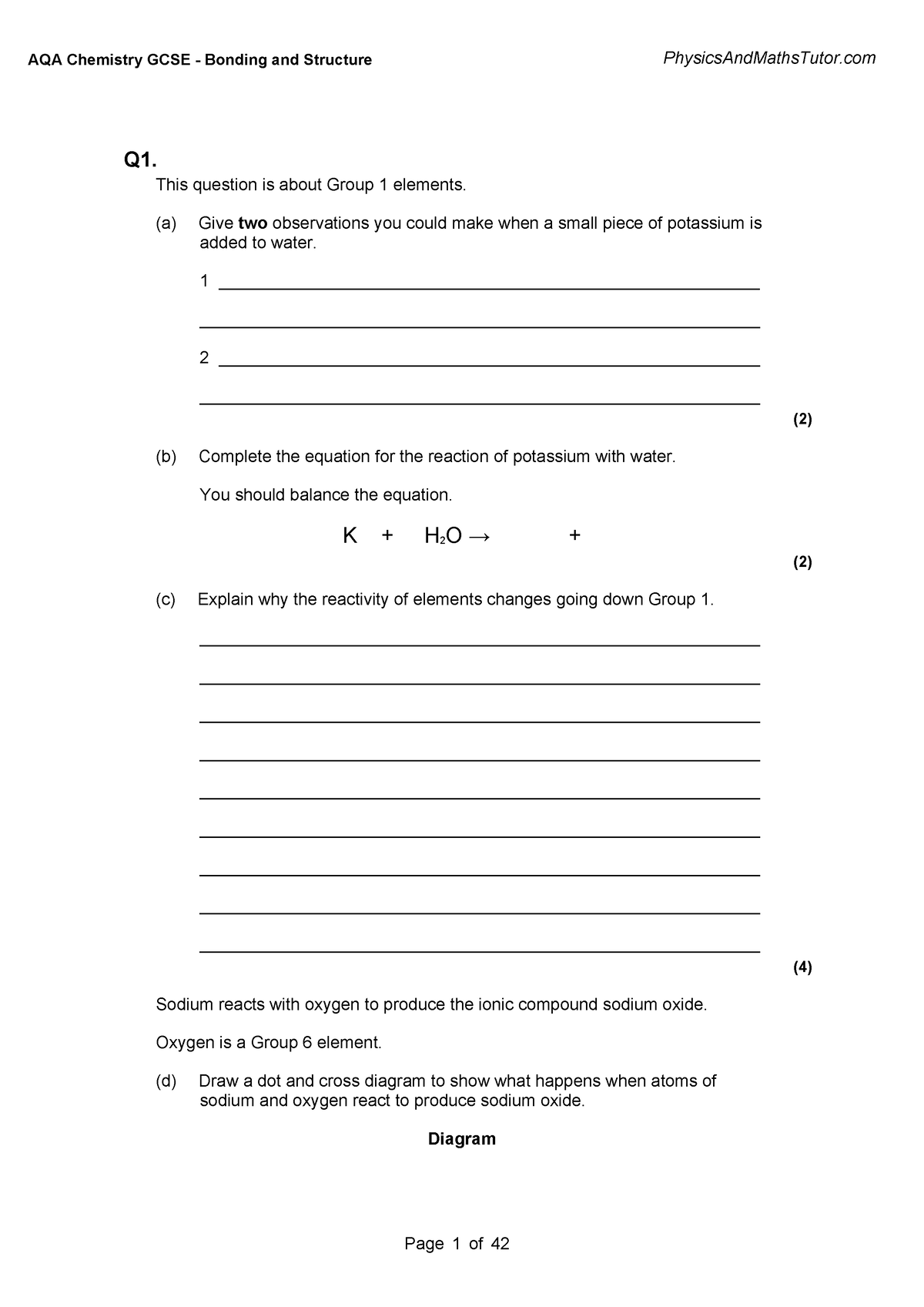 2.2 Bonding and Structure QP copy - Q1. This question is about Group 1 ...