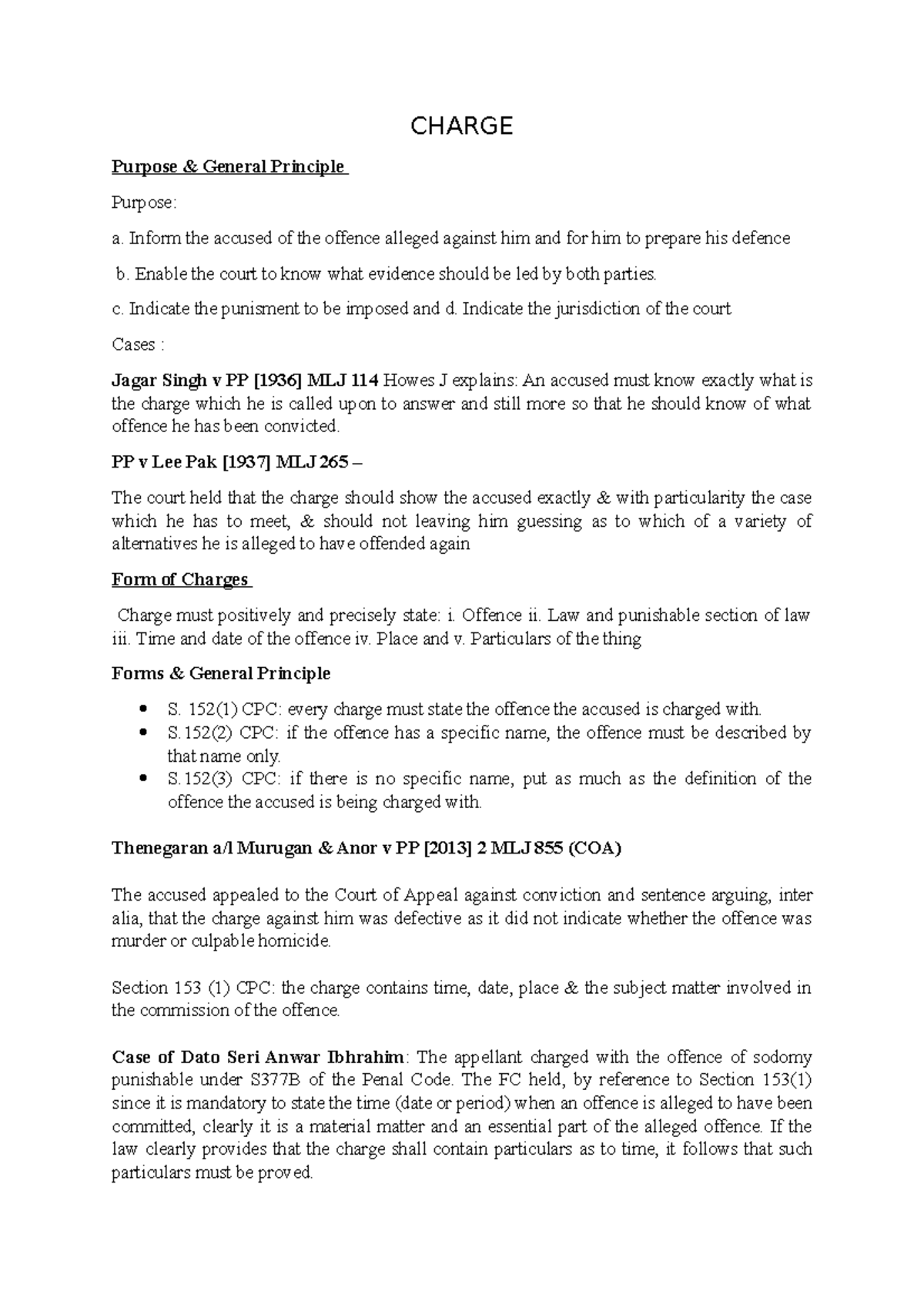 Charge- Notes - CHARGE Purpose & General Principle Purpose: a. Inform ...