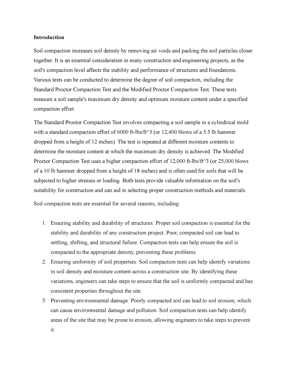 Soil mech labrep 5 - lab rep - Introduction Soil compaction increases ...