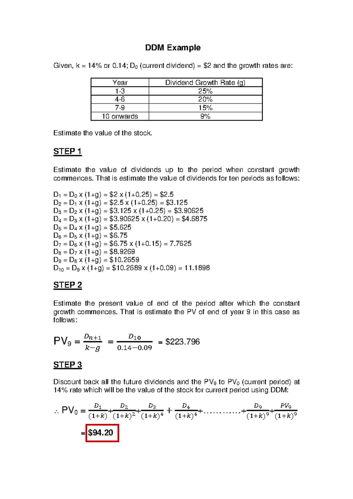 DDM Example - GOOD LUCK - DDM Example Given, k = 14% or 0; D 0 (current ...
