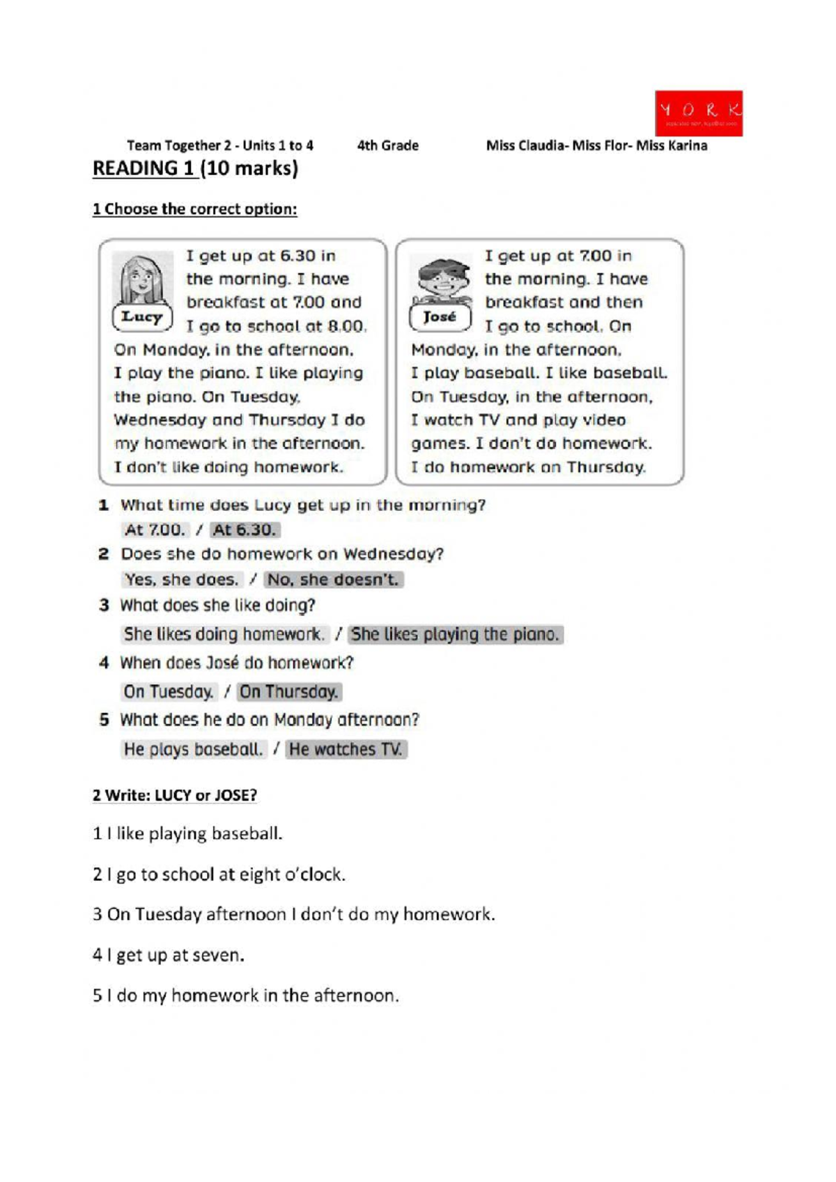 Activities UNIT 1-4 - ingles - Team Together 2 Units 1 to 4 READING 1 ...