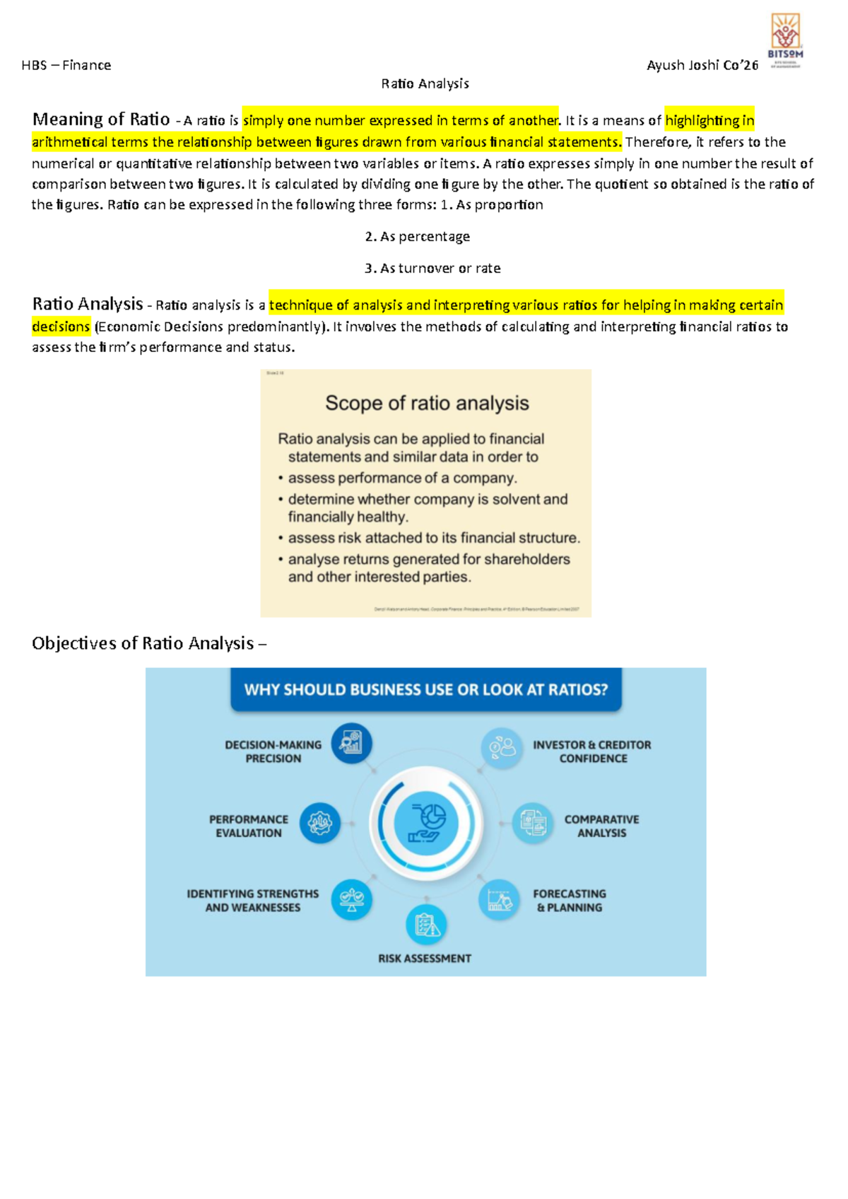 Finance - Finace Introoduction Notes - Ratio Analysis Meaning of Ratio ...