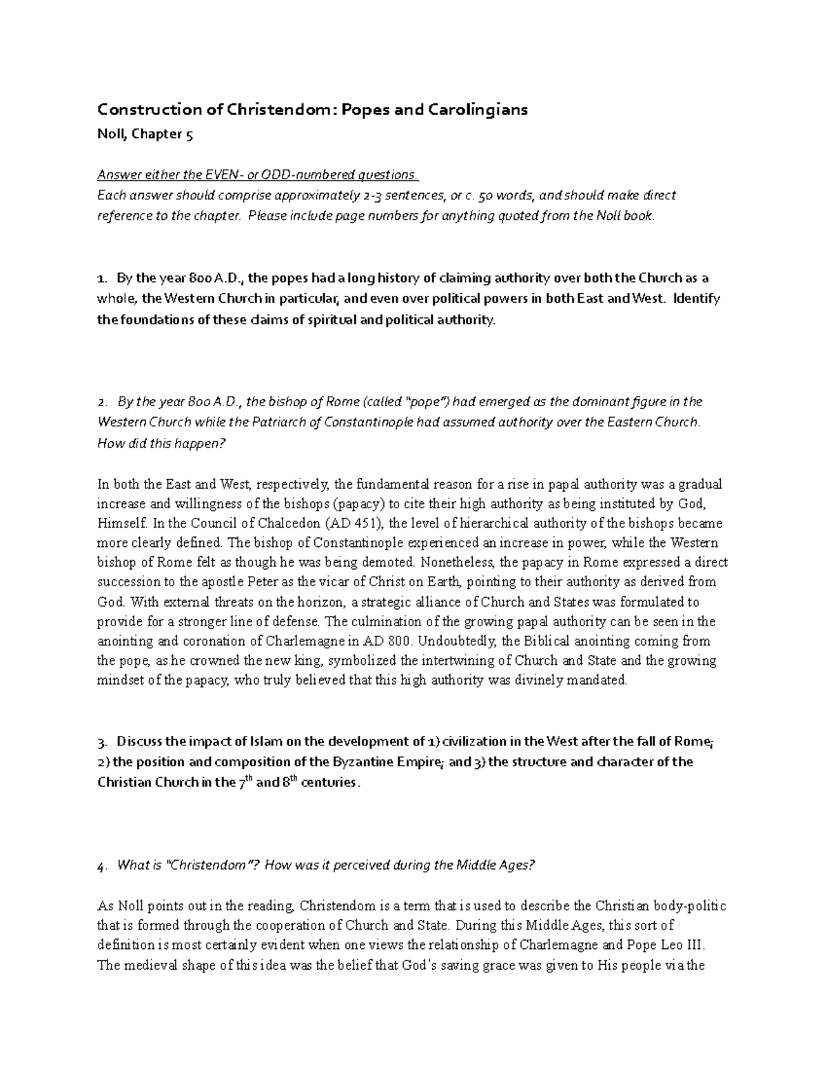 Noll Chap5 Summary Turning Points Construction of Christendom