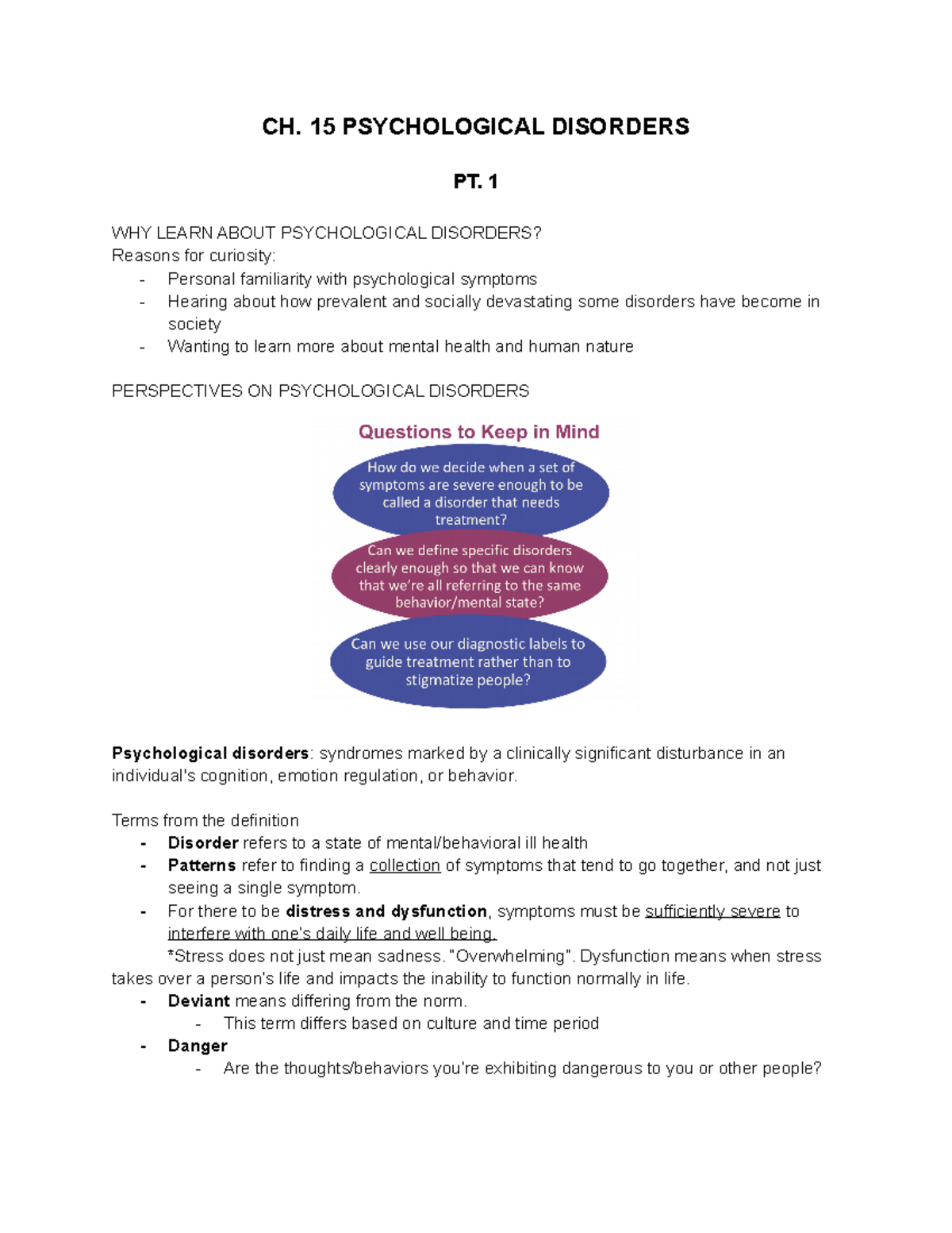 Chapter 15 Psychological Disorders - CH. 15 PSYCHOLOGICAL DISORDERS PT ...