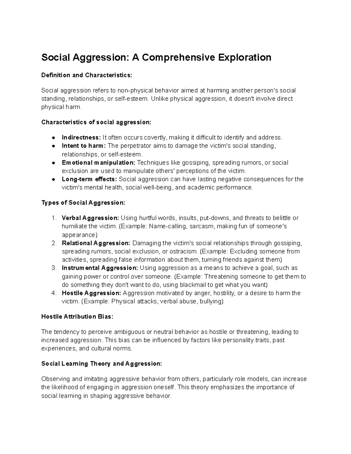 Social Aggression - Unlike physical aggression, it doesn't involve ...