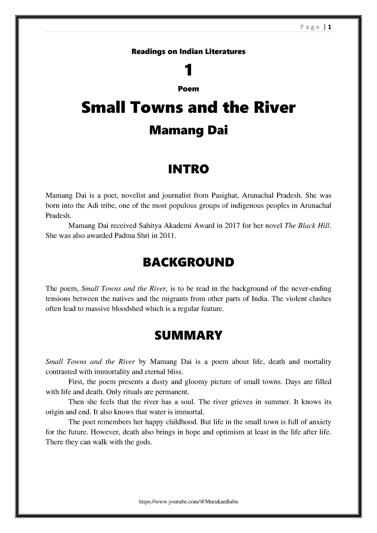 Small Towns and the River Complete Notes edited - Readings on Indian ...