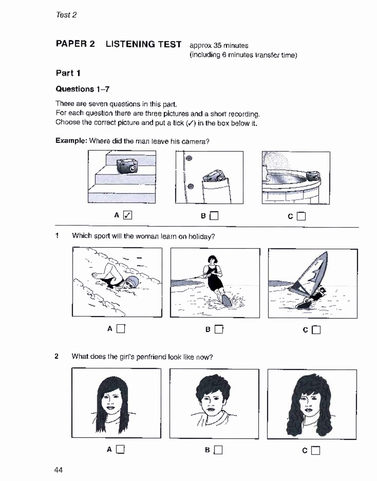 PET 5 test 2 Lis pet english 5 Test 2 PAPER 2 LISTENING TEST approx
