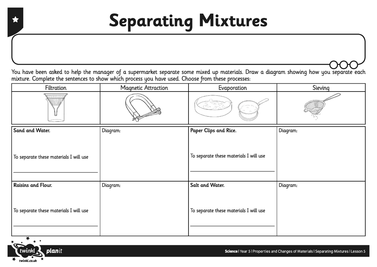 Science Separating Mixtures Activity Sheets - Professional Education ...