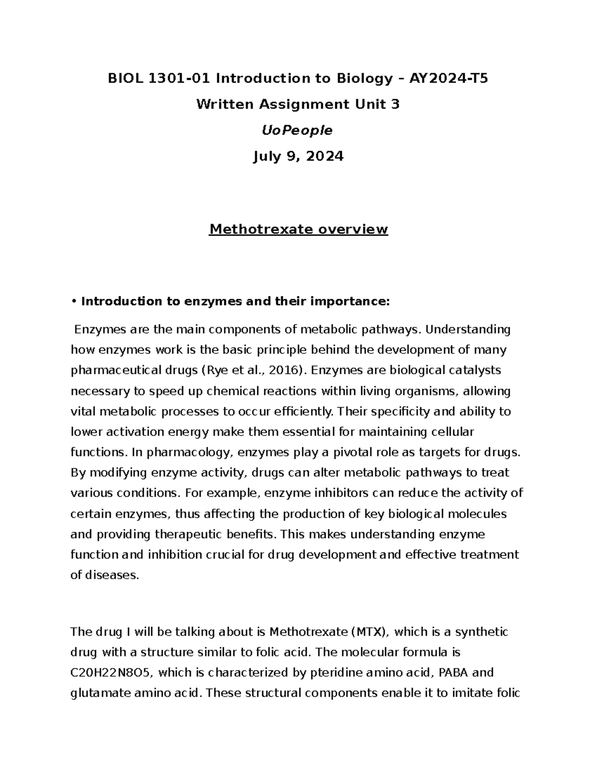 Written Assignment Unit 3 - BIOL 1301-01 Introduction to Biology ...