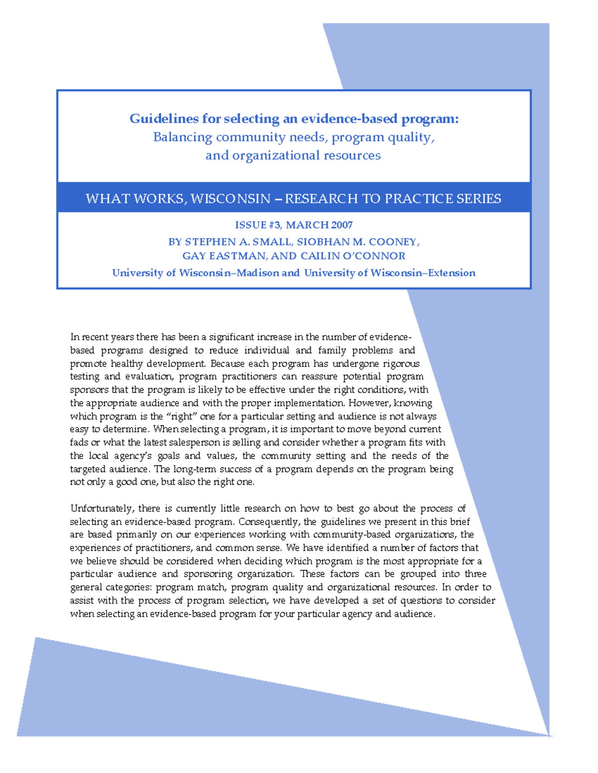 Guidelines for selecting an evidencebased program - elines for ...