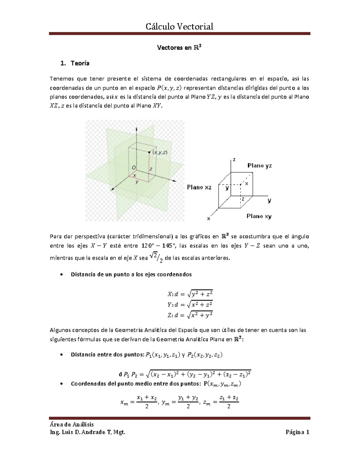 Clase Vectores En R3 Geometría Analítica Espacial V2 Área De