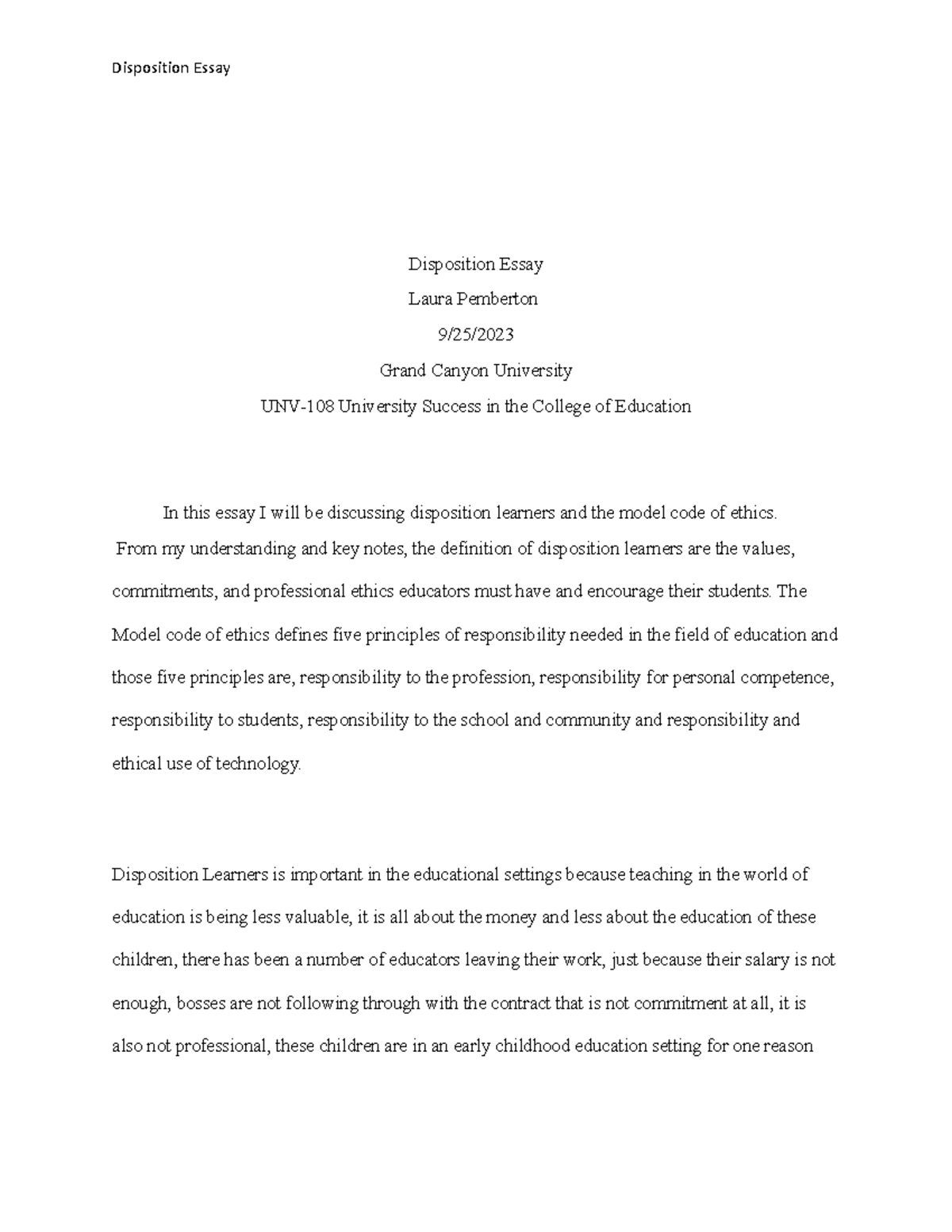 Disposition Essay Final Draft - Disposition Essay Disposition Essay ...