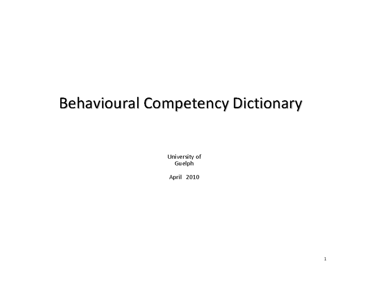 Behavioural Competency Dictionary - B Be eh ha av vi io ou ur ra al l C ...