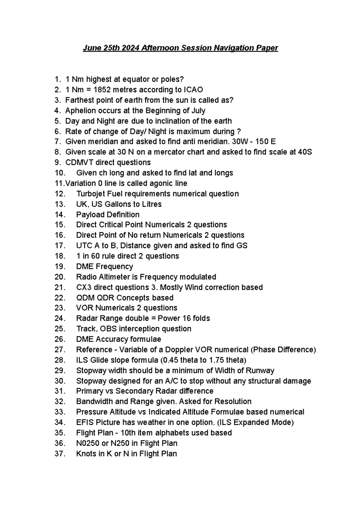 June 2024 Regular Attemt Nav Paper - June 25th 2024 Afternoon Session ...