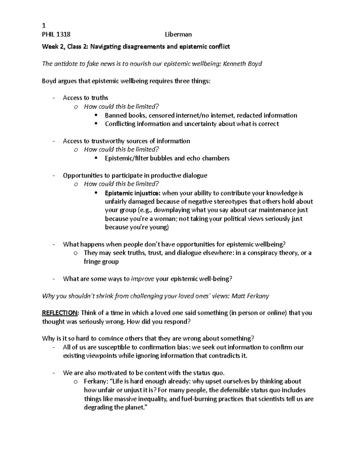 W2C2 Handout Navigating Disagreement - 1 PHIL 1318 Liberman Week 2 ...