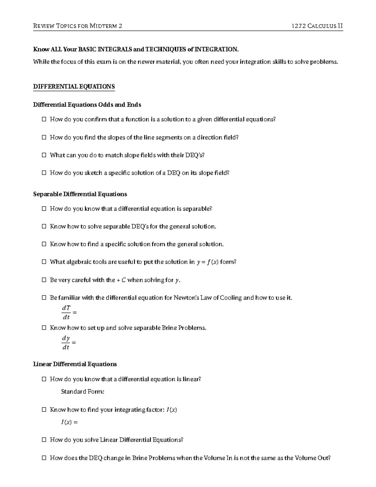 1272 Midterm 2 Review Topics Su22 Review Topics For Midterm 2 1272 Midterm 2 Review Topics Su22 Review Topics For Midterm 2