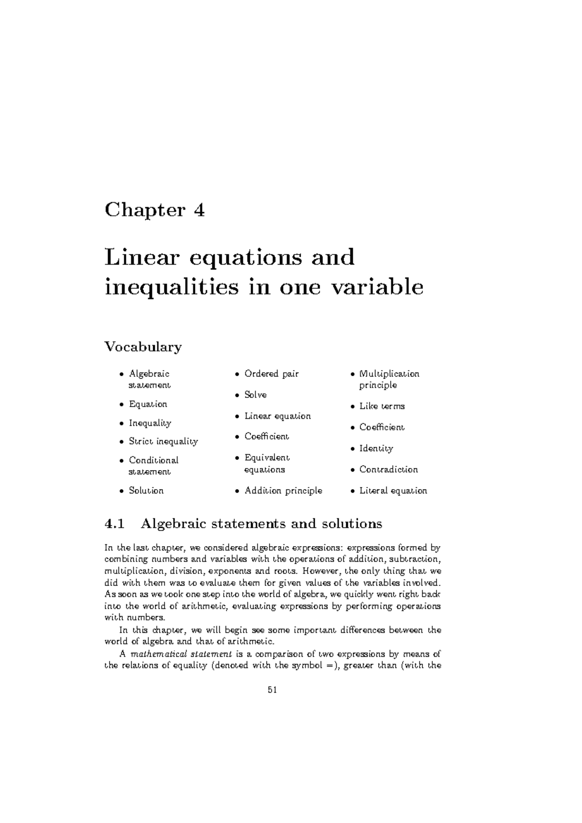 III Linear equations and Inequalities in one variable - Chapter 4 ...