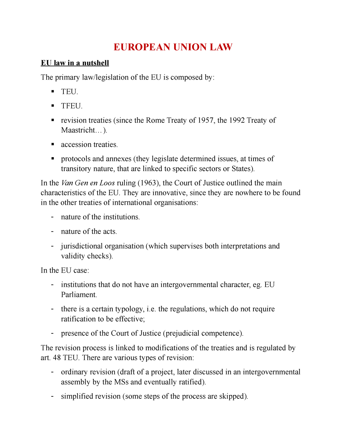 European Union LAW X Exam - EUROPEAN UNION LAW EU Law In A Nutshell The ...